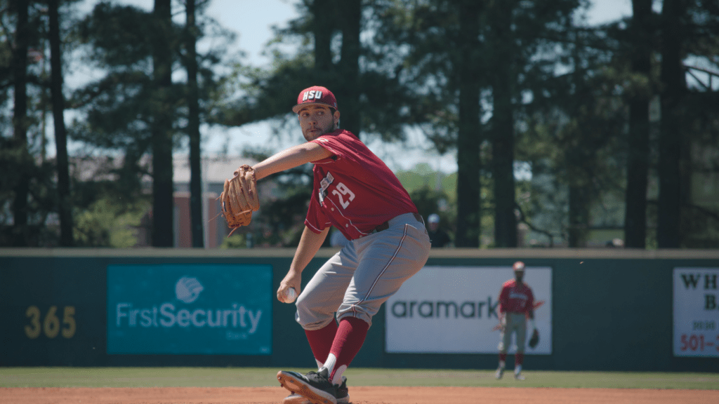 Playing baseball